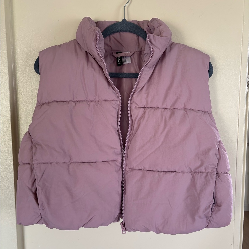 H&M Dusty Mauve Cropped Puffer Vest - Women's